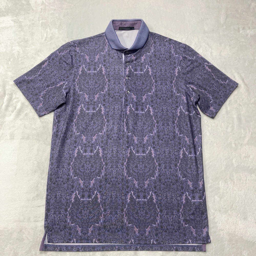 Greyson Golf Polo Shirt Mens M AOP All Over Print Purple Floral White Wolf